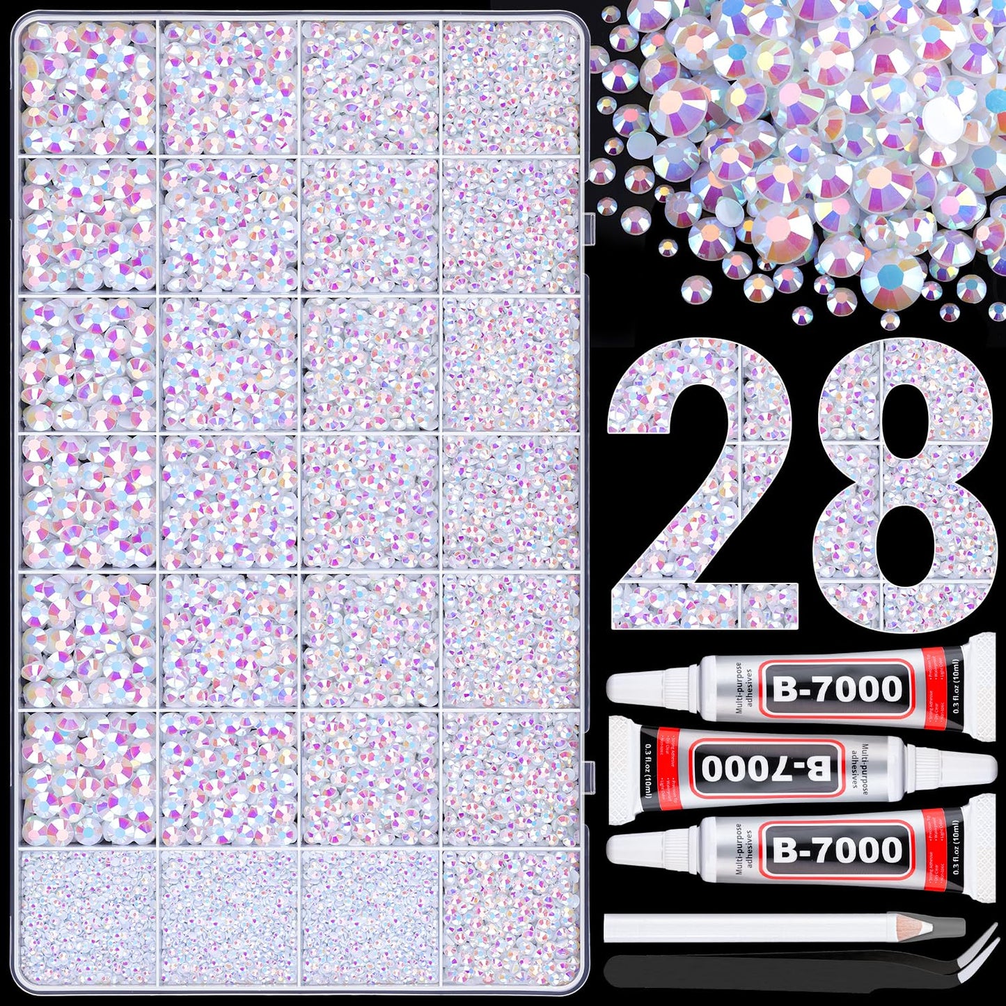 BELLEBOOST Jelly Rhinestones Bedazzling Kit - 45000 Pcs, 40 Colors, 3mm Flatback Gems for Crafting | Includes 3 Pcs B7000 Glue