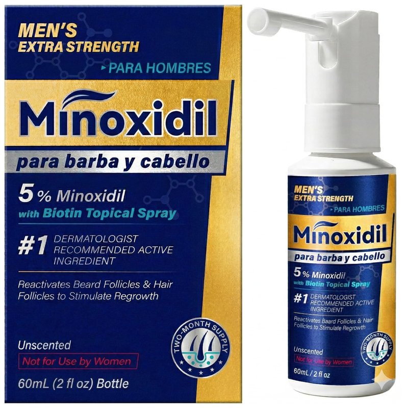 Minoxidil for Men Beard Growth Serum: Extra Strength 5% Minoxidil Spray for Men Beard and Hair Regrowth Treatments