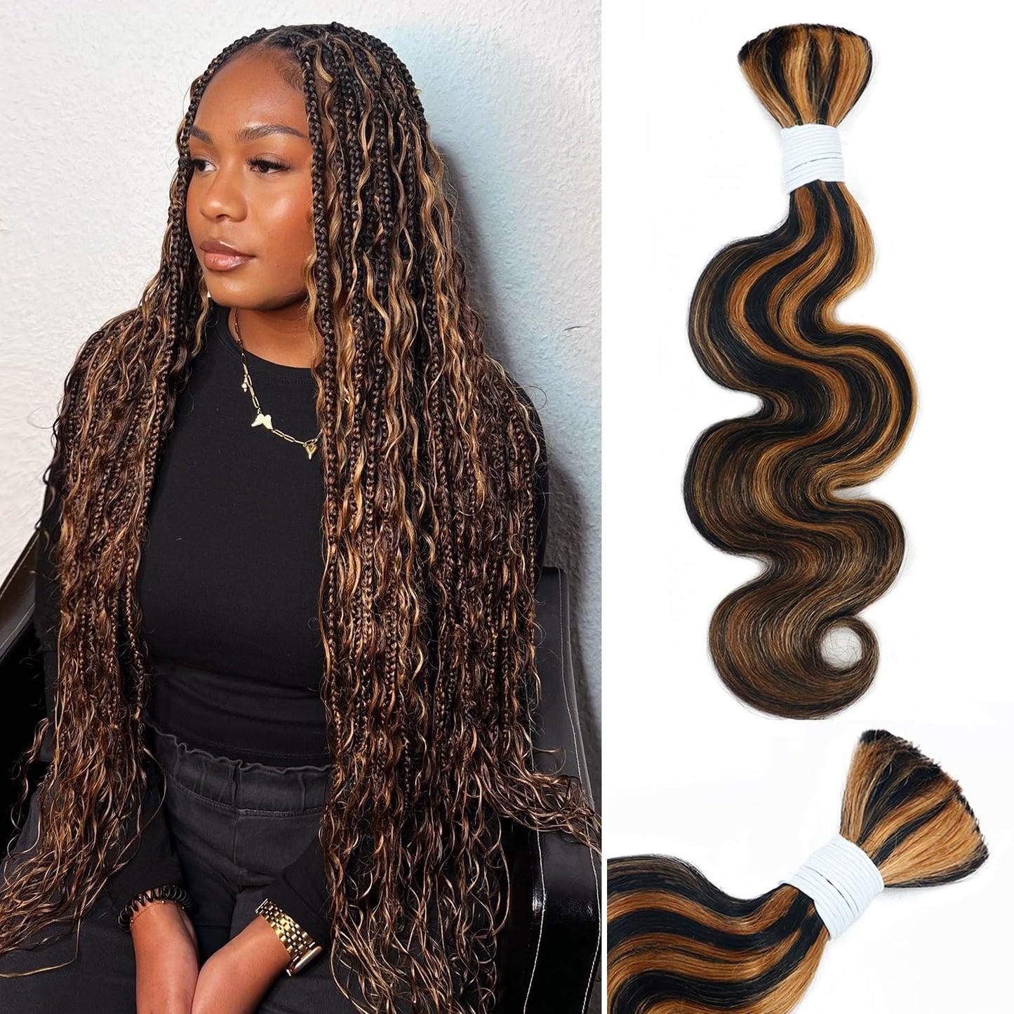 Body Wave Curly 4/27 Human Braiding Hair - 100g One Bundle for Boho Braids | 18 Inch