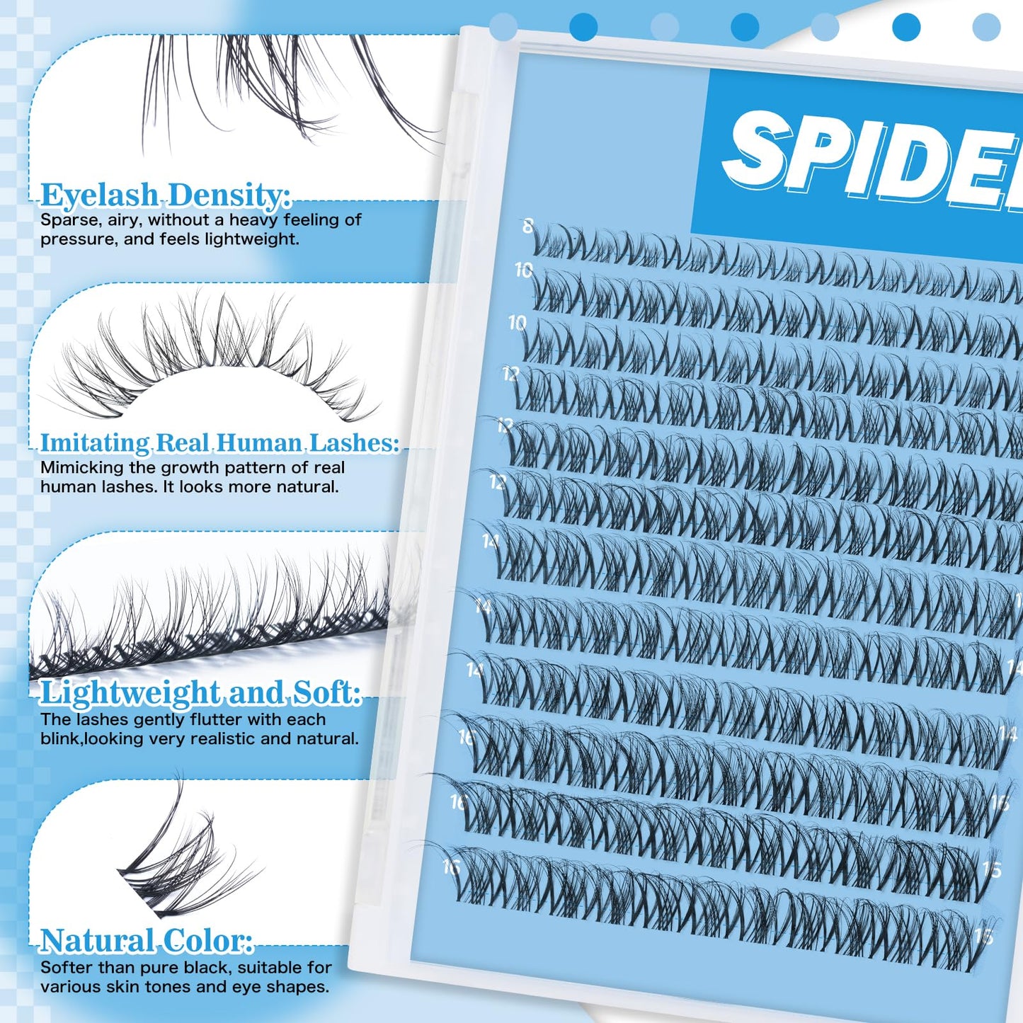 Spider Lash Clusters Kit Breeze D Curly Eyelash Clusters Natural Wispy Lash Extension Kit 8-16MM Fluffy Spider Cluster Eyelash Extensions Clear Thin Band with Lash Bond and Seal DIY Lash at Home