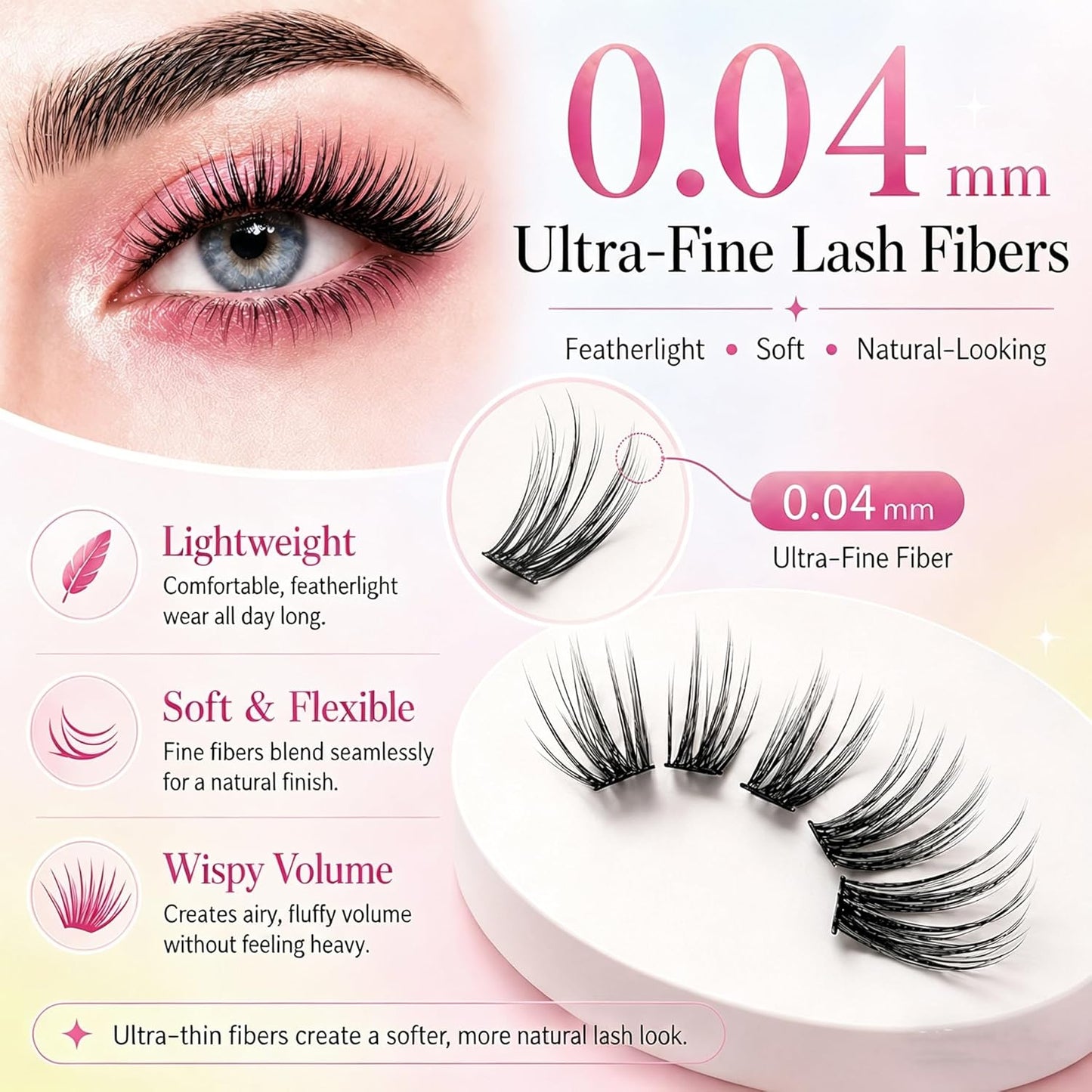 Natural Lash Cluster Eyelash Extensions Kit - 256 Pcs C Curl 10-16mm Fluffy Individual Lashes | DIY Beginner-Friendly Set with Bond Seal & Tweezers