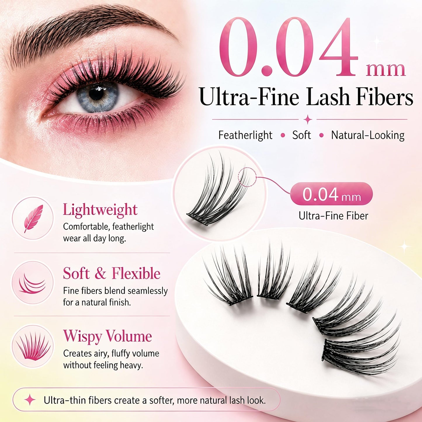 Brown Lash Clusters, Natural Wispy Lash Cluster Eyelash Extensions 256 Pcs C Curl 10-16mm Individual Fluffy False Eyelashes Thin Band DIY for Beginners at Home