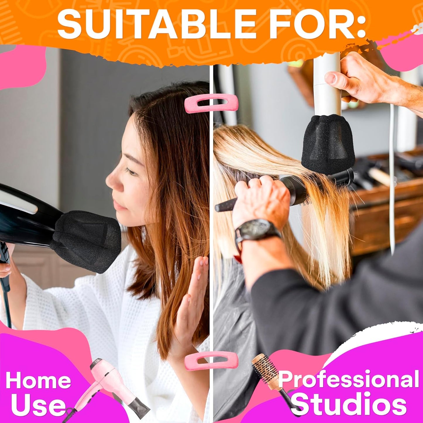 Sock Diffuser for Hair Dryer - Easy-to-Use Travel Attachment | Soft, Heat-Resistant Foam, 5.12x3.35 Inches