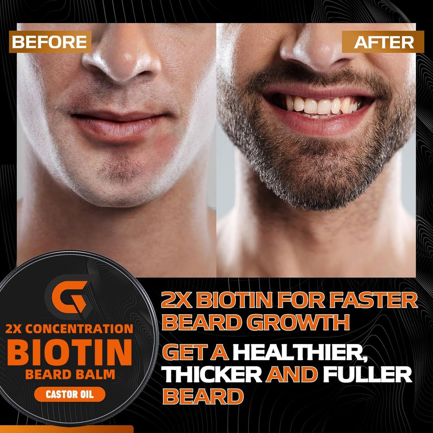 Beard Balm with 2X Concentration Biotin, Beard Growth Balm for Men - Mustache Wax & Beard Conditioner for Growth - Hydrates, Thickens Facial Hair Growth - Made with Castor Oil & Argan Oil - 2 Ounce