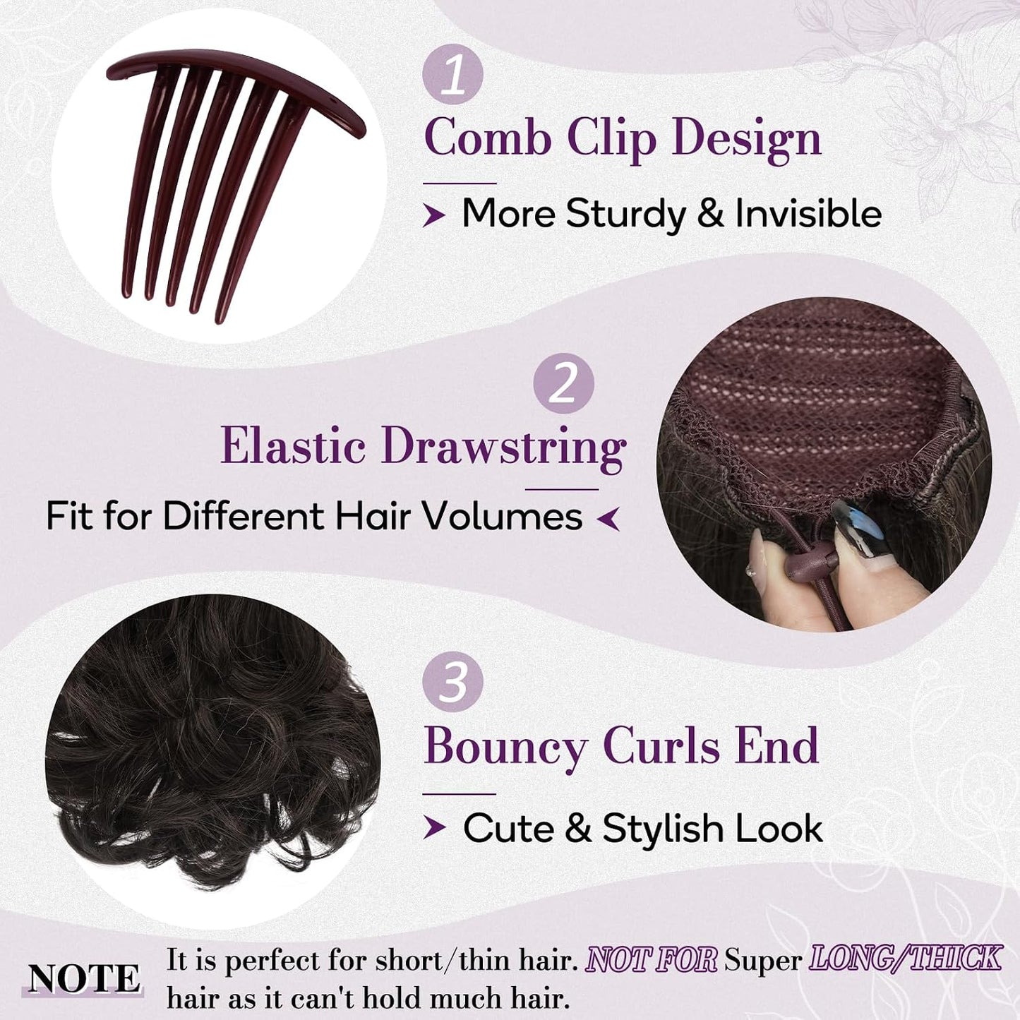Dark Brown Ponytail Extension - 10 Inch Wavy Drawstring Hairpiece for Women | Synthetic Clip-In Ponytail