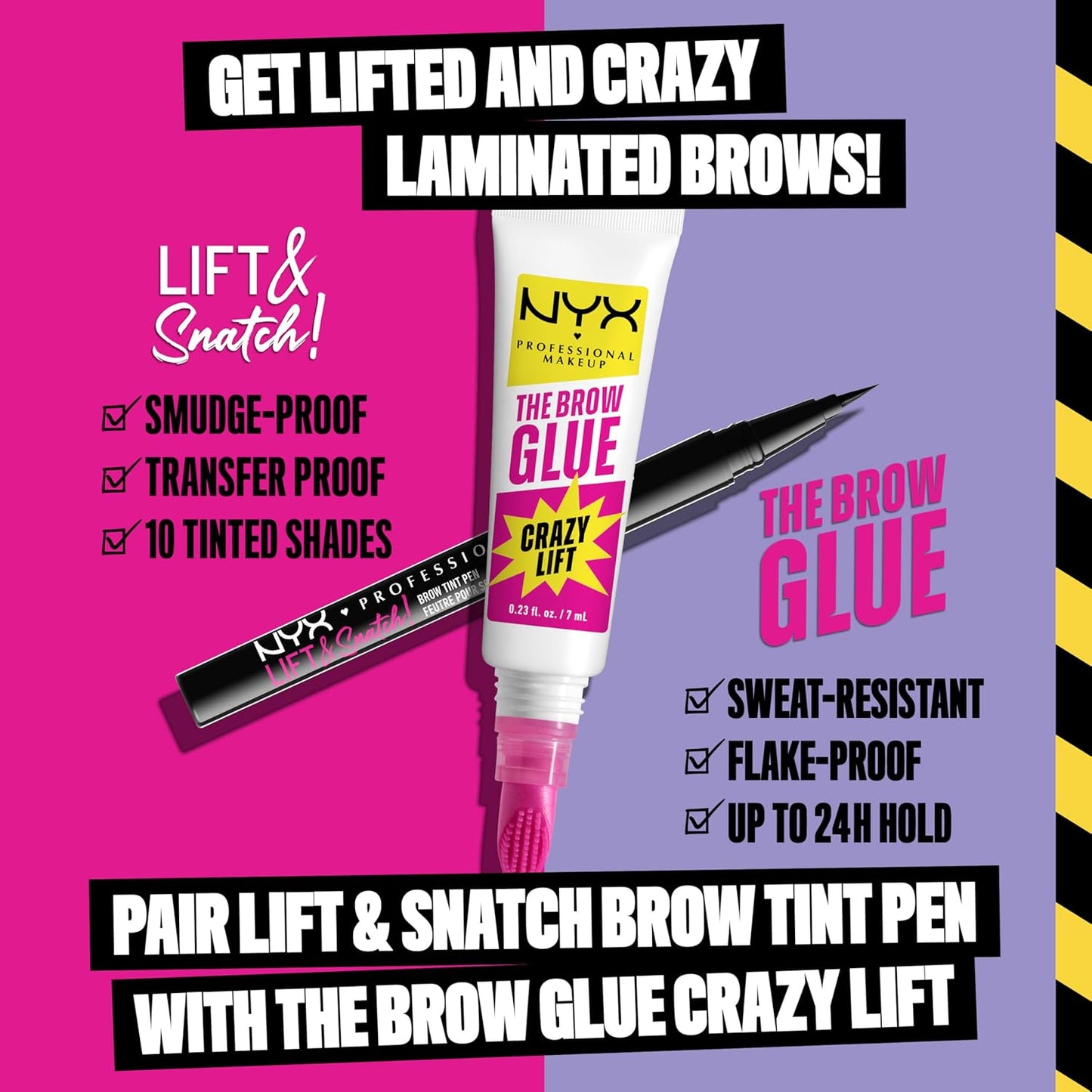 NYX Brow Glue - Strong Hold Brow Lamination Gel with Built-In Comb | Clear 16HR Eyebrow Gel