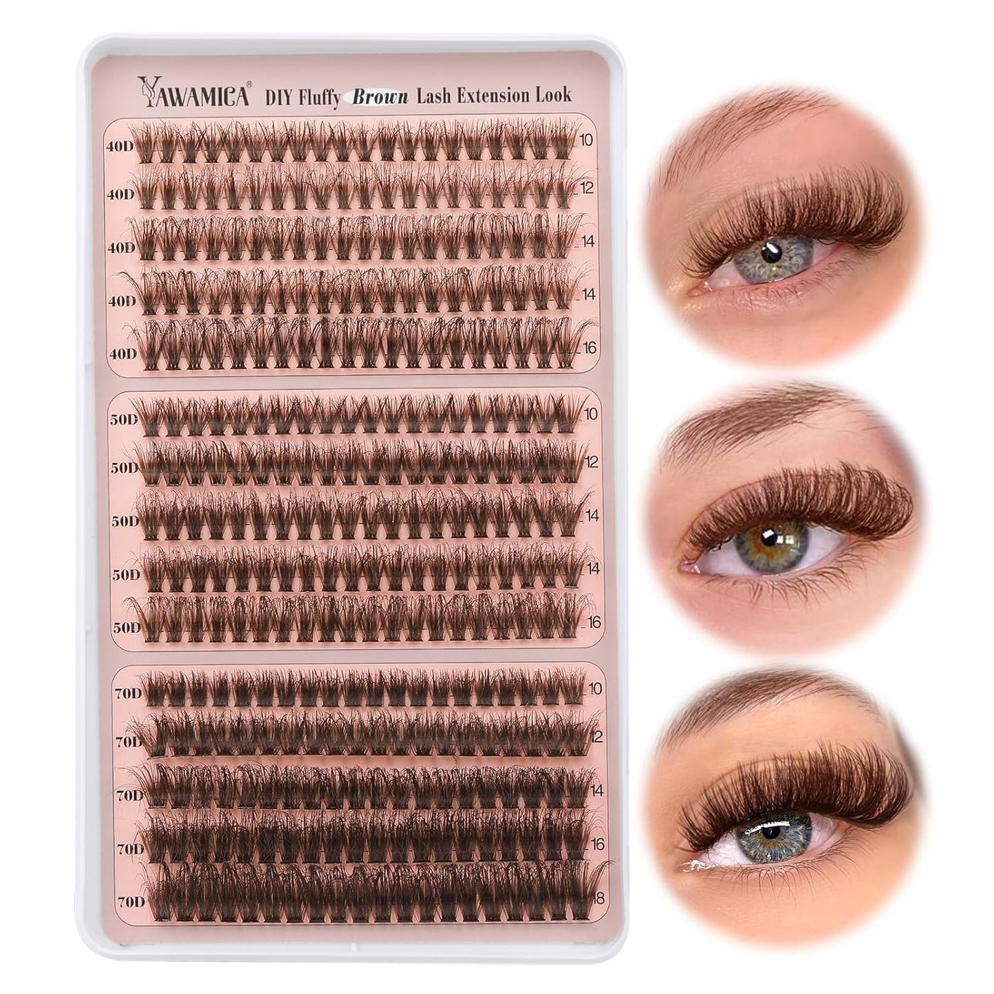 Eyelash Extension Kit - Fluffier Thick Volume 14-20mm D Curly Mink Lash Clusters | 240pcs DIY Individual Lashes with Bond, Seal & Applicator
