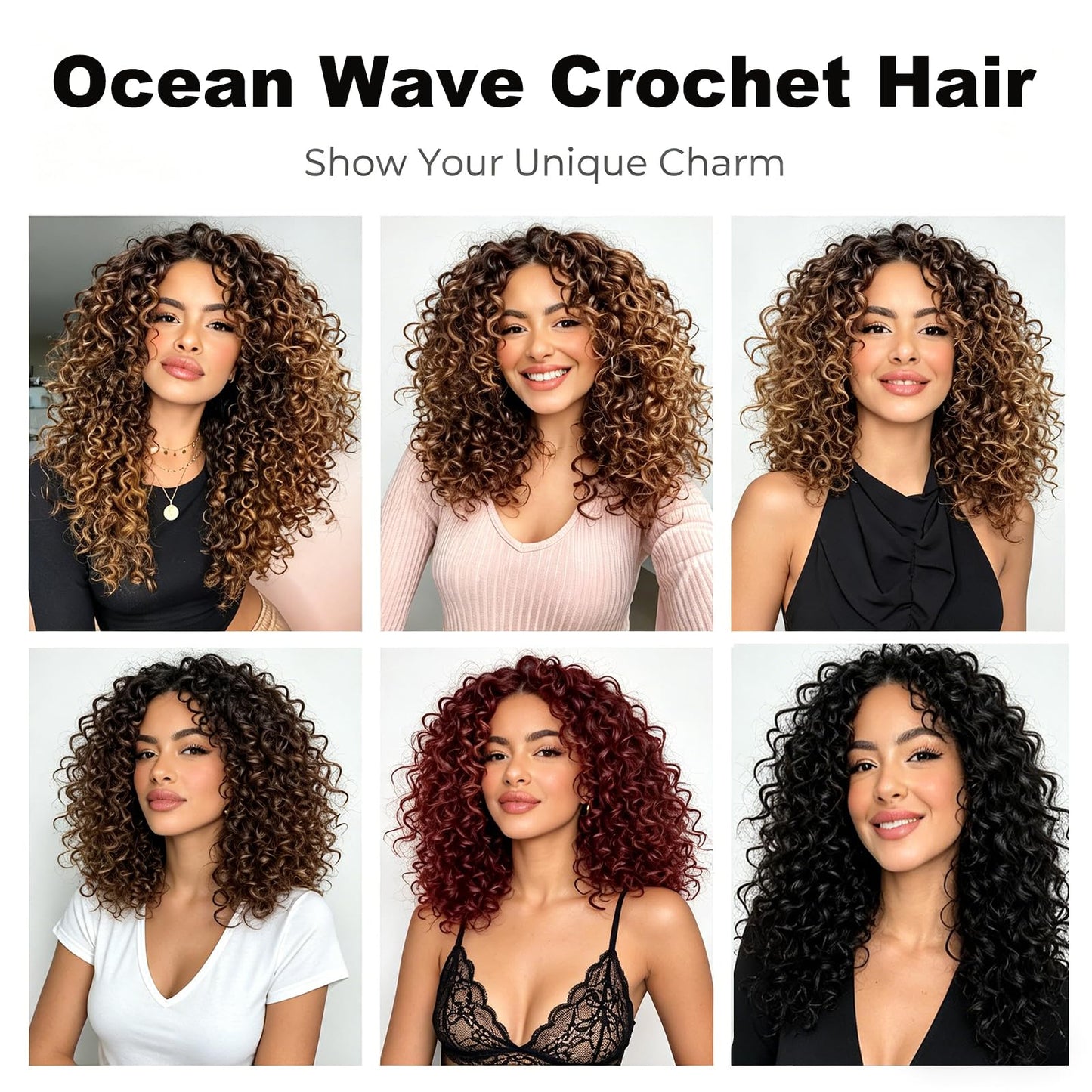 Black Curly Crochet Hair 8 Packs Boho Ocean Wave Crochet Hair 10Inch Synthetic Pre Looped Deep Water Wave Beach Curl Braiding Hair for Black Women (10 Inch,1B#)