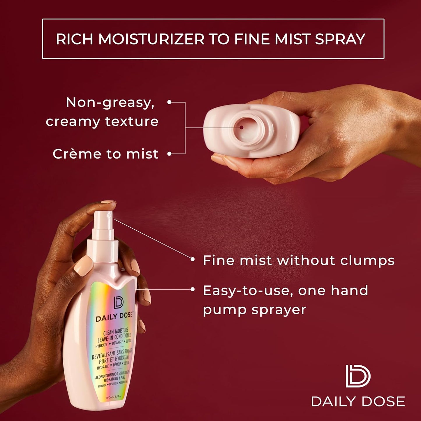 Clean Moisture Leave-In Conditioner Spray - Award-Winning Detangler for Dry, Damaged & Frizzy Hair | Vegan & Sulfate-Free