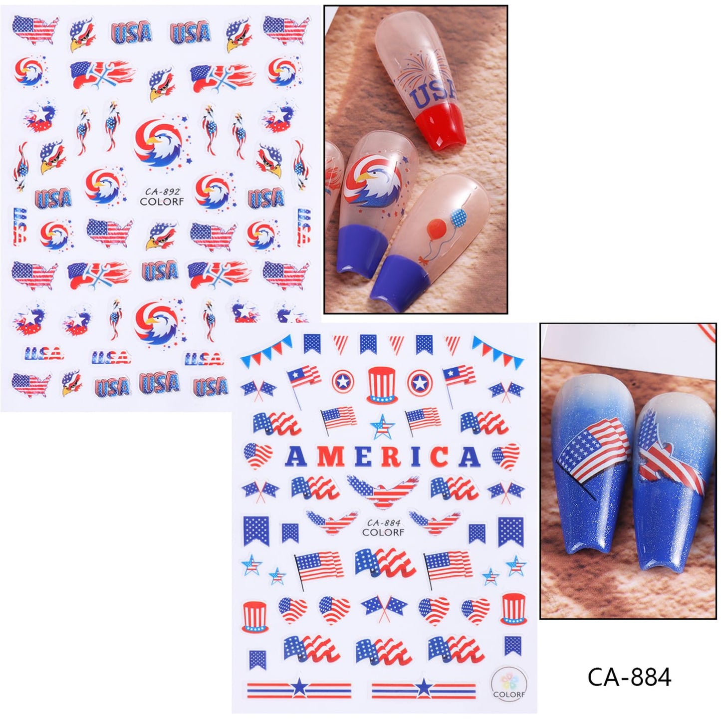 4th of July Nail Stickers Independence Day Nail Art Decals American Flag Self-Adhesive Nail Sticker for Patriotic 10 Sheets 3D Nail Stickers Nail Supplies for Women Kids