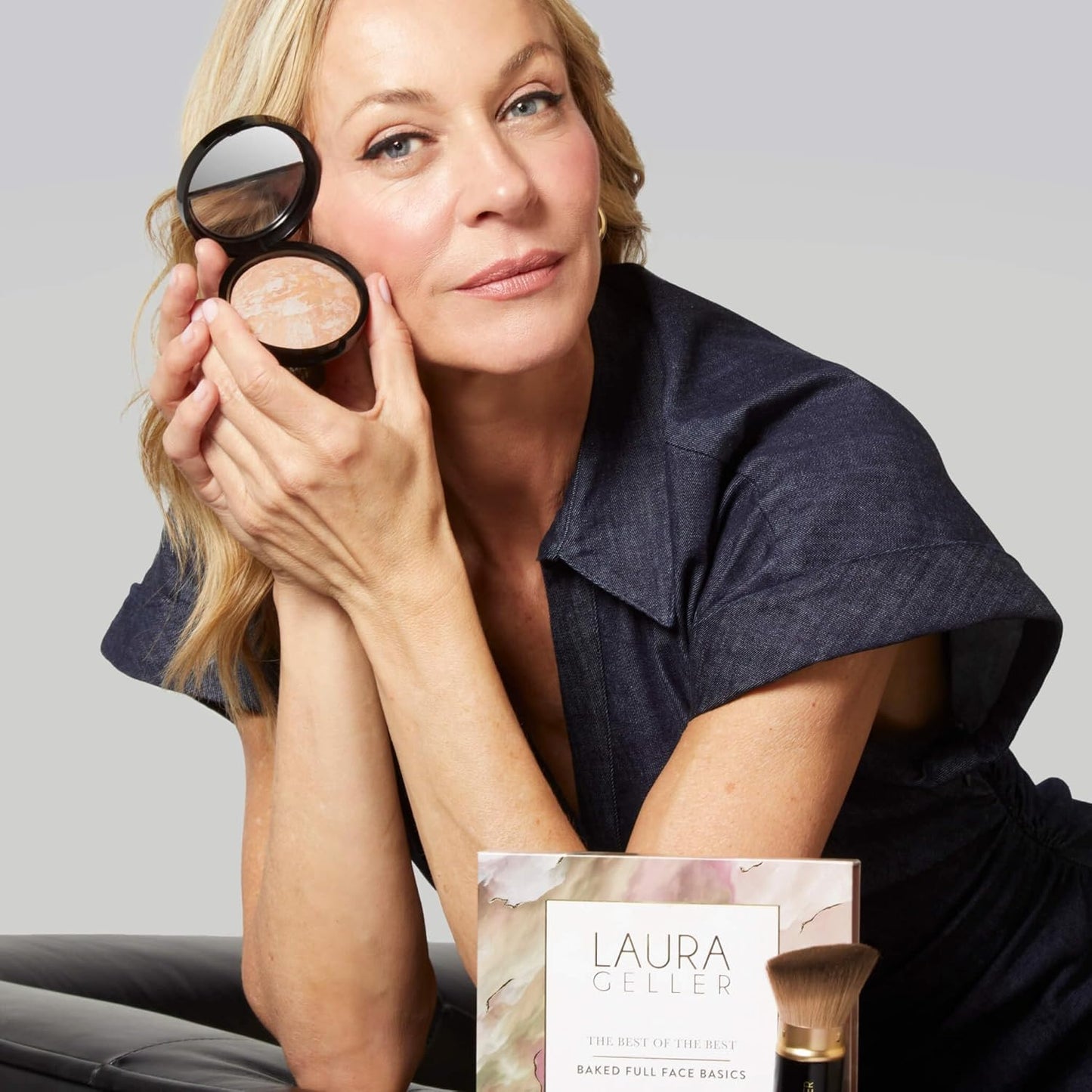 Laura Geller Baked Starter Kit - Full Face Palette, Powder Foundation & Kabuki Brush Set | Porcelain Finish
