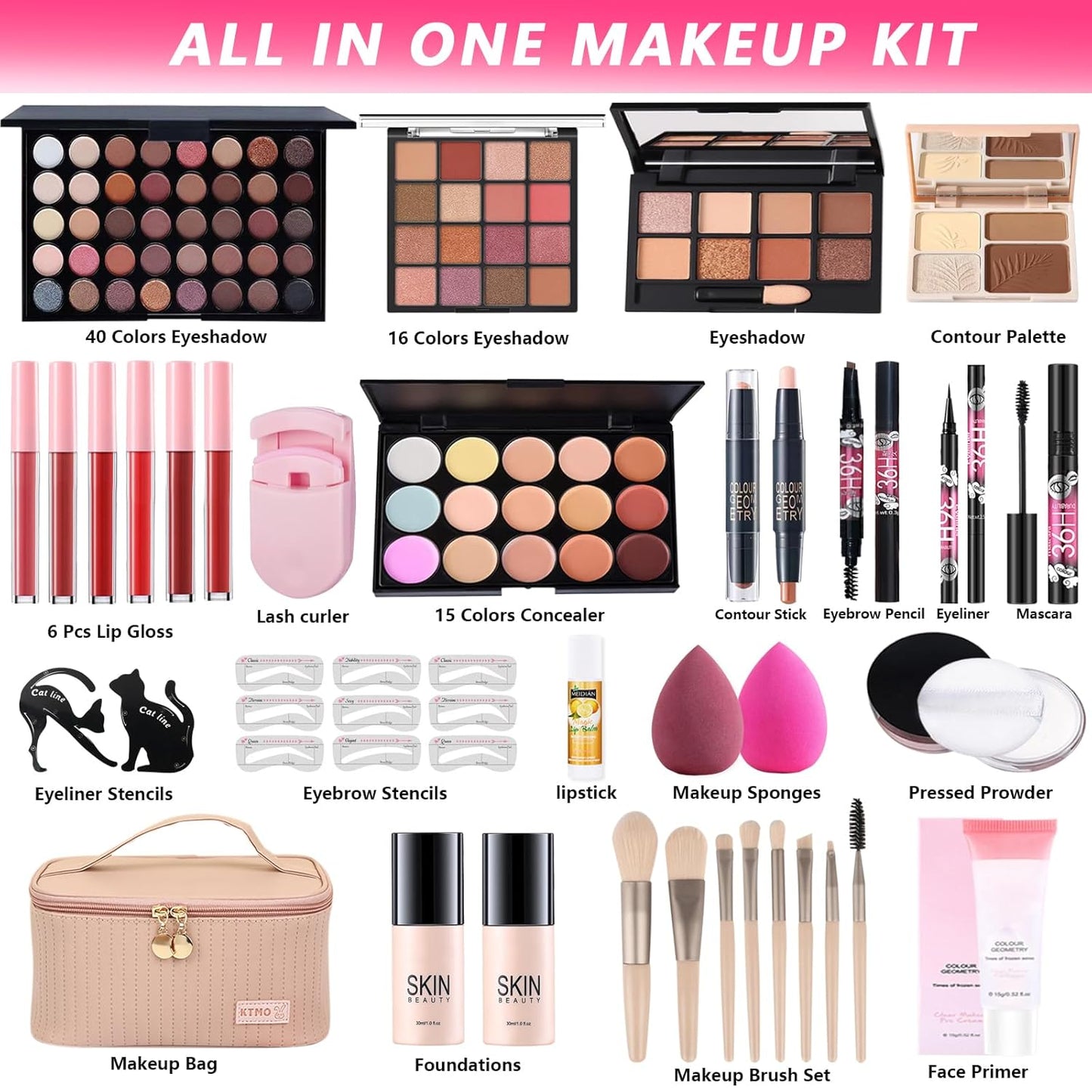 All-in-One Makeup Kit for Women | Complete Gift Set with Eyeshadow, Foundation, Lipsticks & Brushes - Perfect for Teens & Girls