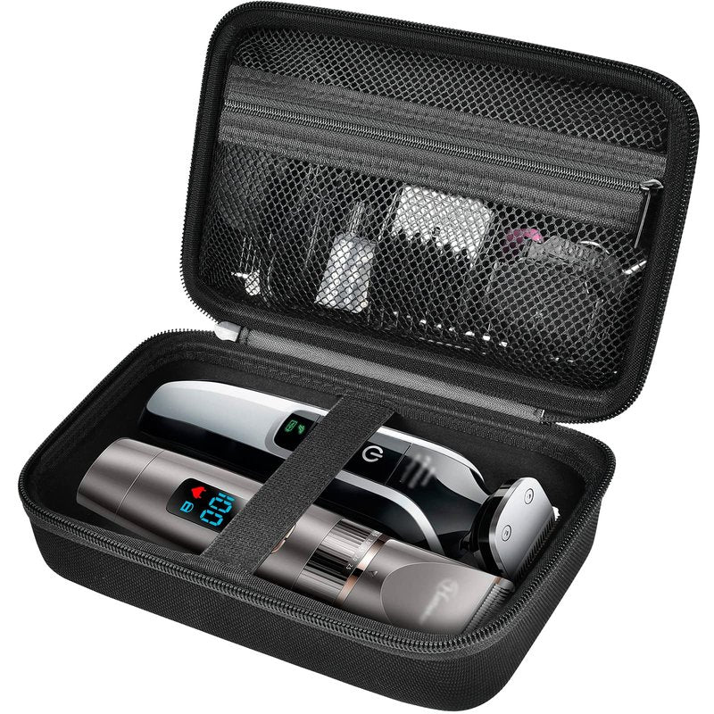 Protective Case Holds 2pcs Hair Clippers, Barber Storage Compatible with Ufree/ for Novah/ for Jack & Rose/ for FADEKING Beard Trimmer Kit, All-in-One Organizer for Shaver Set-Black Case+Black Zipper