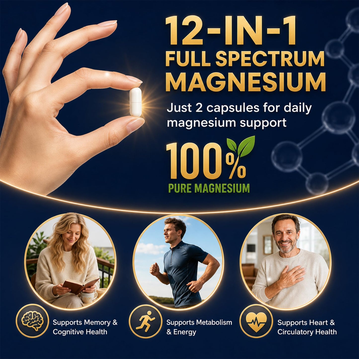 Magnesium Glycinate 500mg, 12-in-1 High Absorption Magnesium Complex Supplement with Citrate, Taurate & Orotate, Supports Relaxation, Sleep, Muscle, Heart, Bone & Nerve Health, 120 Vegan Capsules