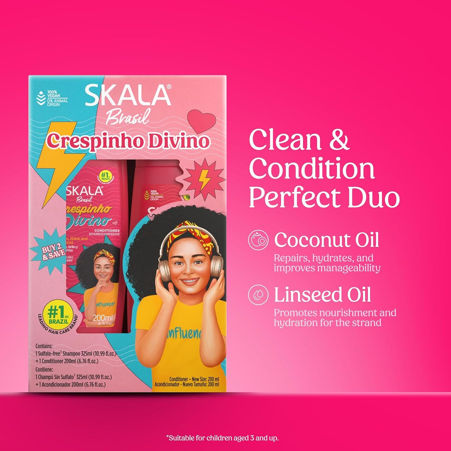 SKALA Kids Curly Hair Shampoo & Conditioner Set - Moisturizing Anti-Frizz Care | 10.9 fl oz Each