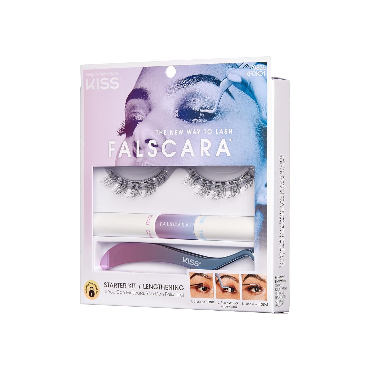 KISS Falscara DIY Lash Extension Kit - 10 Reusable Featherlight Wisps, Applicator & Bond | Perfect for Lengthening