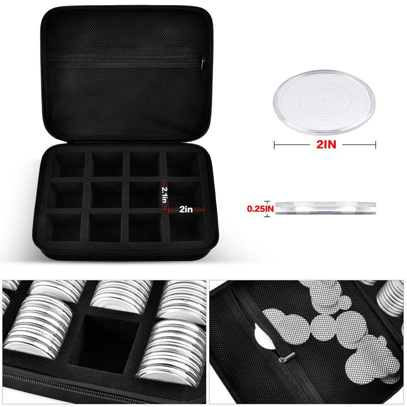 PAIYULE 96 Pieces 46mm Coin Capsules, with Foam Gasket and Plastic Storage Organizer Box, 6 Sizes (20/25/27/30/38/46mm) Coins Collector Case Holder for Coin Collection Supplies (White)