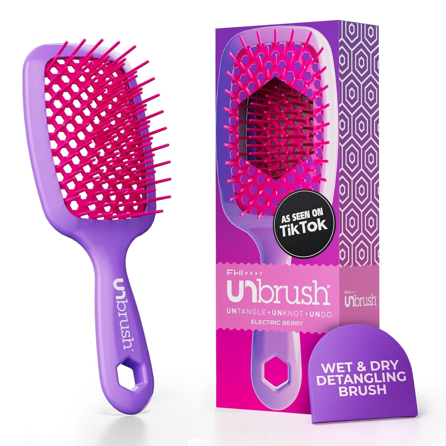 FHI Heat Detangling Brush - Pain-Free Brushing for All Hair Types | Durable DuoFlex Bristles, Lightweight Handle