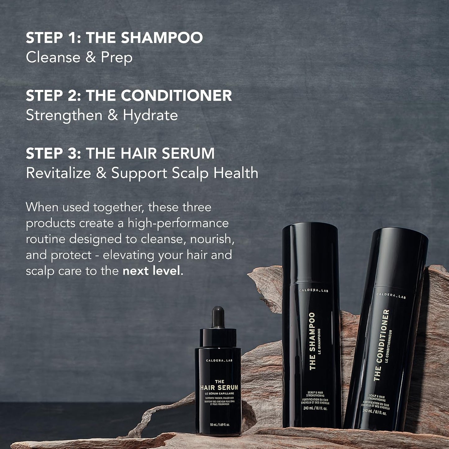 Caldera + Lab Hair Care System | Men’s Bundle for Healthier, Fuller Hair - Sulfate-Free Shampoo, Conditioner & Serum Set