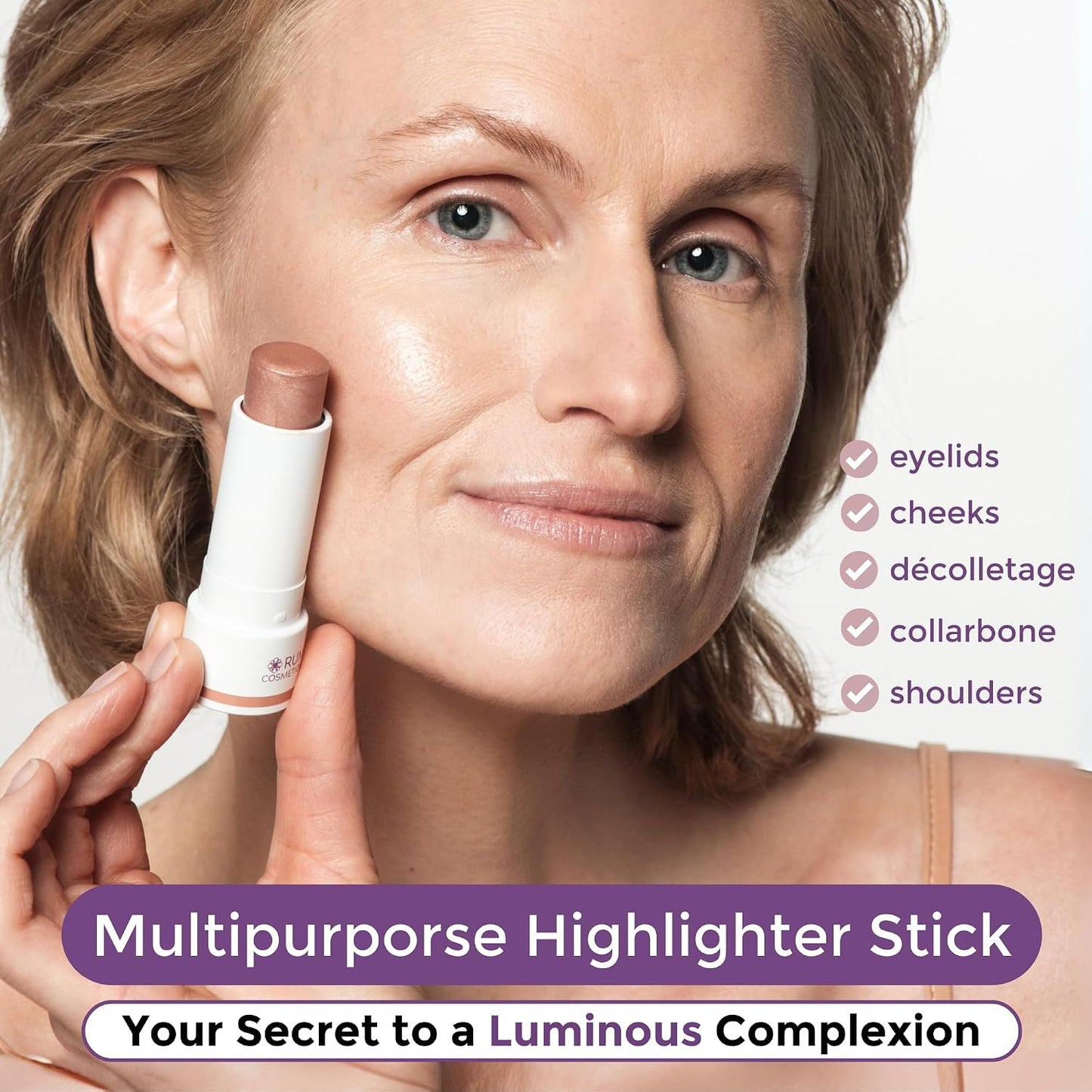 InstantGlow+ 4-in-1 Highlighter Stick for Mature Women - Nourishing Radiant Glow for Face & Shoulders | Cinnamon