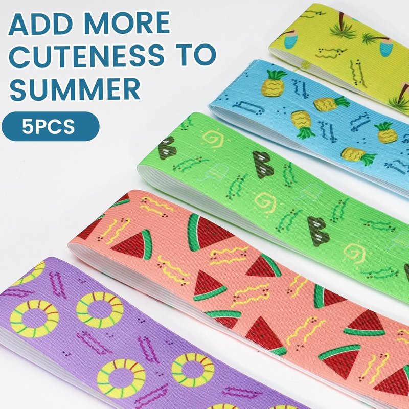 5 Pack Beach Towel Bands for Chairs, Elastic Windproof Towel Holders Clips, 30cm Tropical Print Towel Straps, 5 Mixed Colors for Beach Pool Cruise Vacation