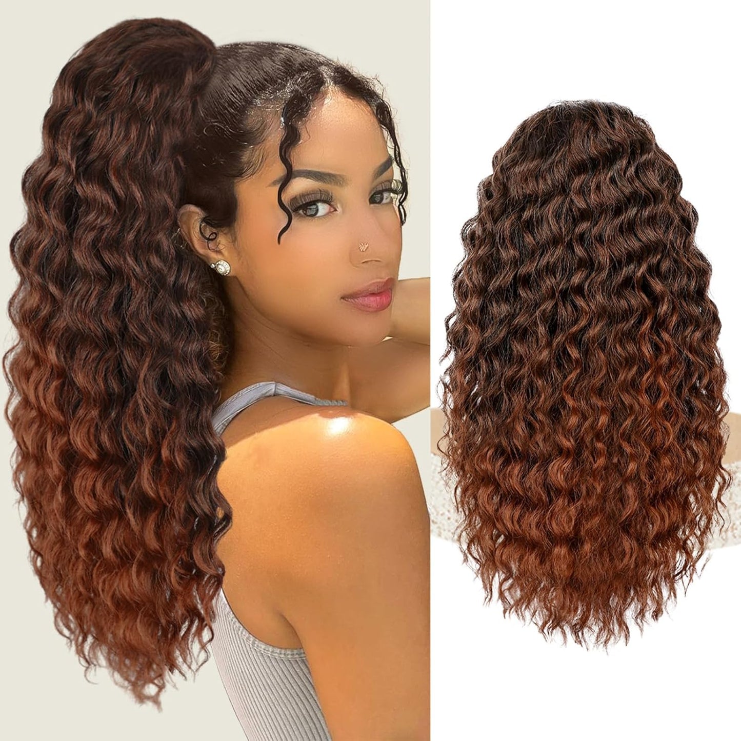 Curly Ponytail Extension - 20 Inch Drawstring Hairpiece for Black Women | Synthetic Long Wavy Style