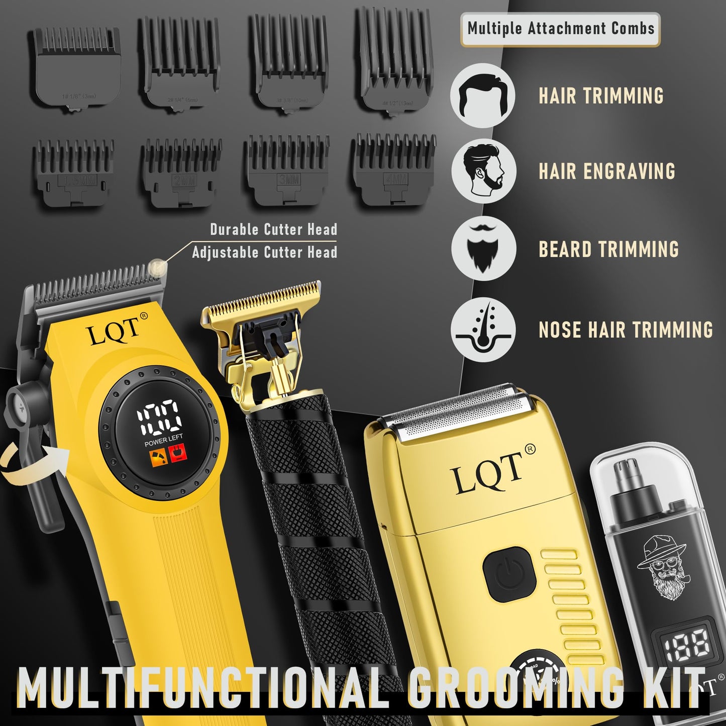 LQT Professional Hair Clippers for Men, Cordless Hair Clipper and Trimmers Set with Electric Dual Foil Shaver & Nose Trimmer,LED Display,All-in-One Grooming Kit for Home,Barber & Travel, Gifts for Men