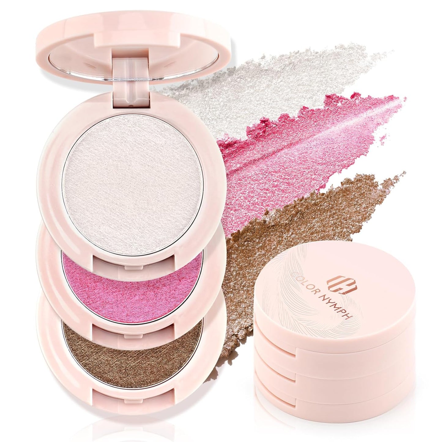Contour Blush Highlighter Makeup Palette - 3 Colors, Shimmer & Matte Finish | Travel-Friendly Kit with Brush & Mirror
