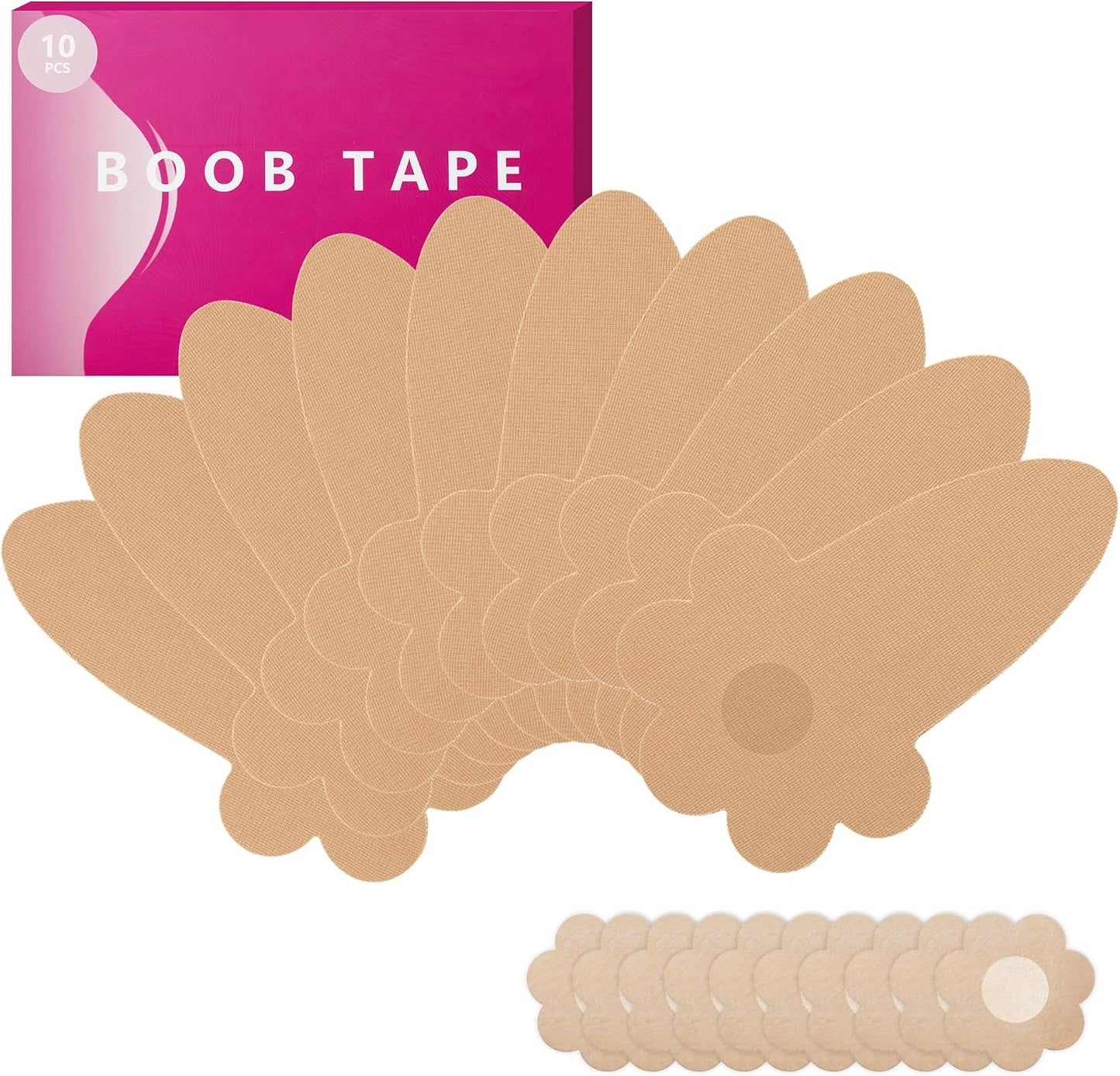 Boob Tape for Breast Lift - 10 Pcs Invisible Body Tape with Pasties for Women | Comfortable & Discreet