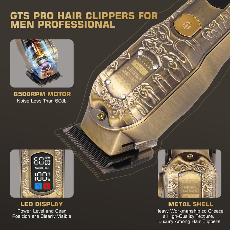 GTSPROProfessional Hair Clippers for Men – Cordless Barber Clippers with LCD Display, Precision Trimmer & Travel Case – Gifts for Men Husband Father