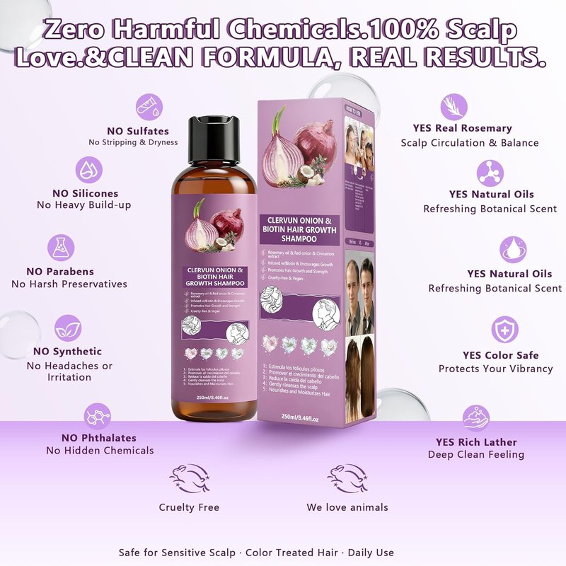 Onion Shampoo for Hair Growth - Biotin & Rosemary Oil for Thicker, Stronger Hair | Anti-Hair Loss Formula