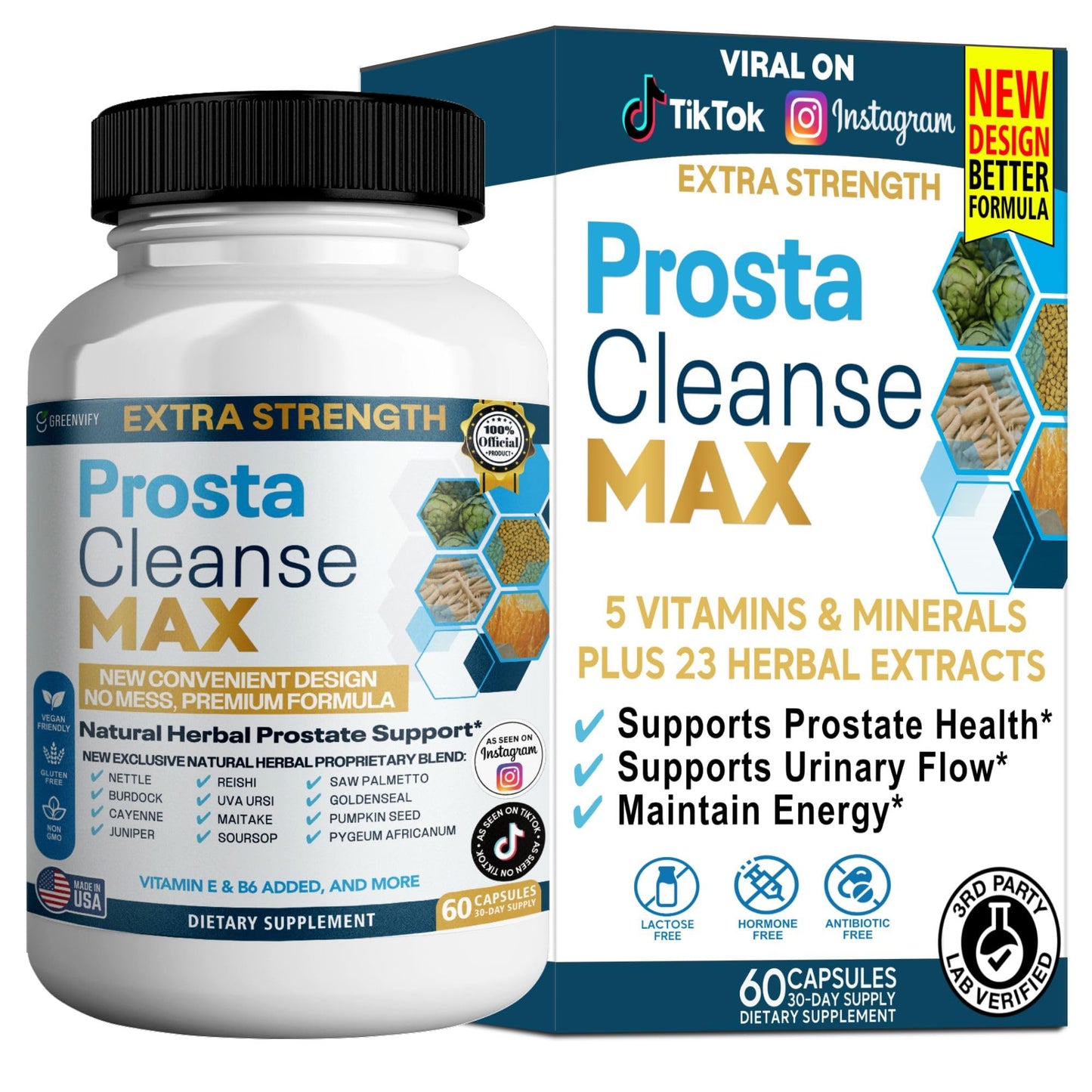 Prostate Cleaned Max, Natural Herbal Prostate Support Supplement, 60 Veggie Capsules, with Saw Palmetto, Vitamin E, B6, Pygeum, Extra Strength Formula