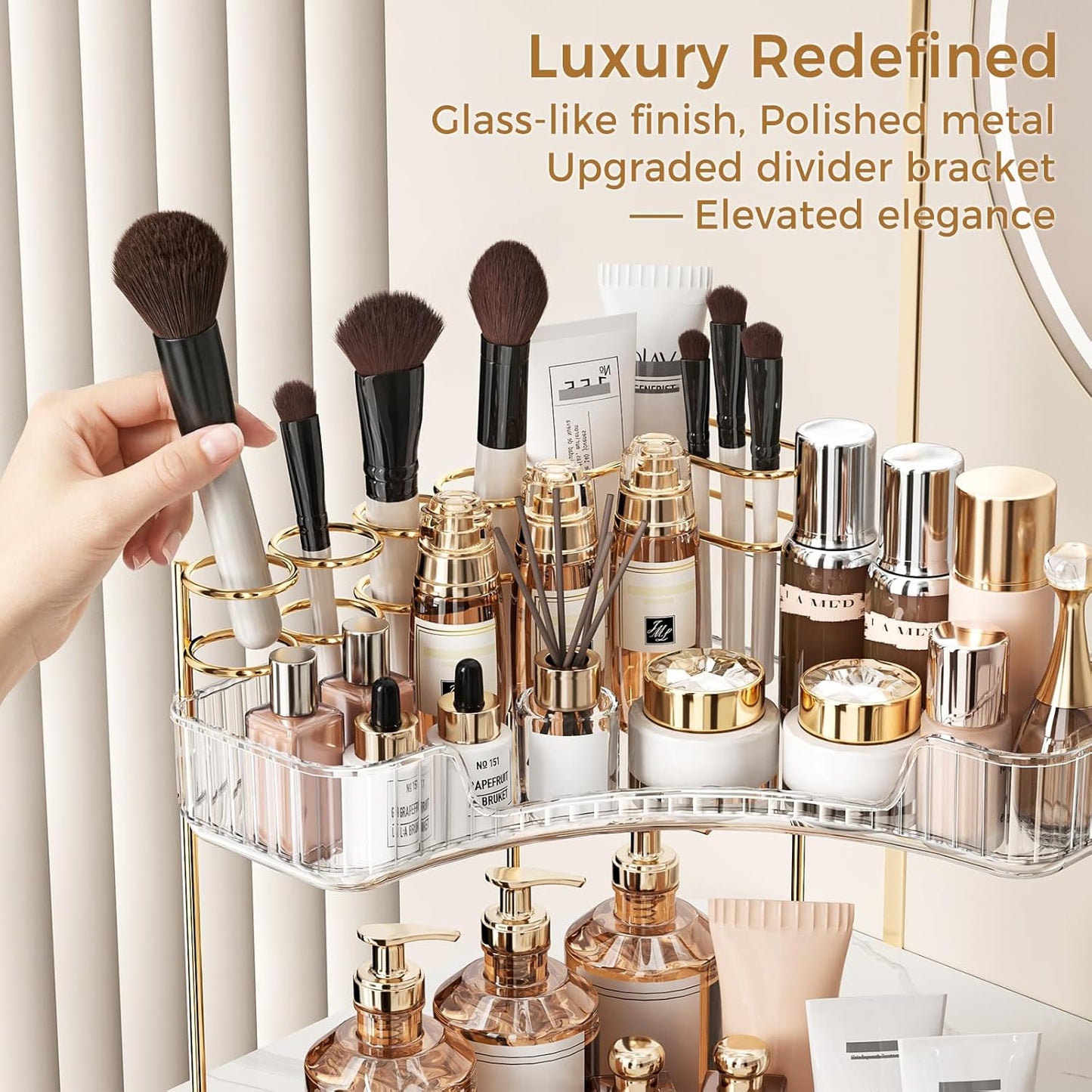 Corner Bathroom Counter Organizer - 2-Tier Makeup & Skincare Storage | Clear Vanity Organizer