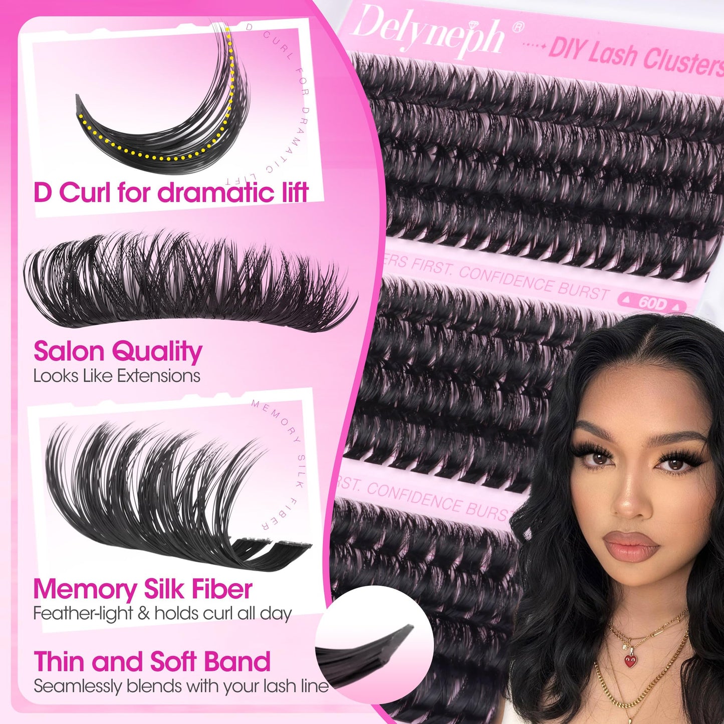 Delyneph Lash Clusters Kit 60D 80D 100D Wispy Cluster Eyelash Extensions Kit CD Curl Eyelash Clusters Kit Fluffy Cluster Lashes Natural Pestañas Postizas Naturales with Lash Bond and Seal