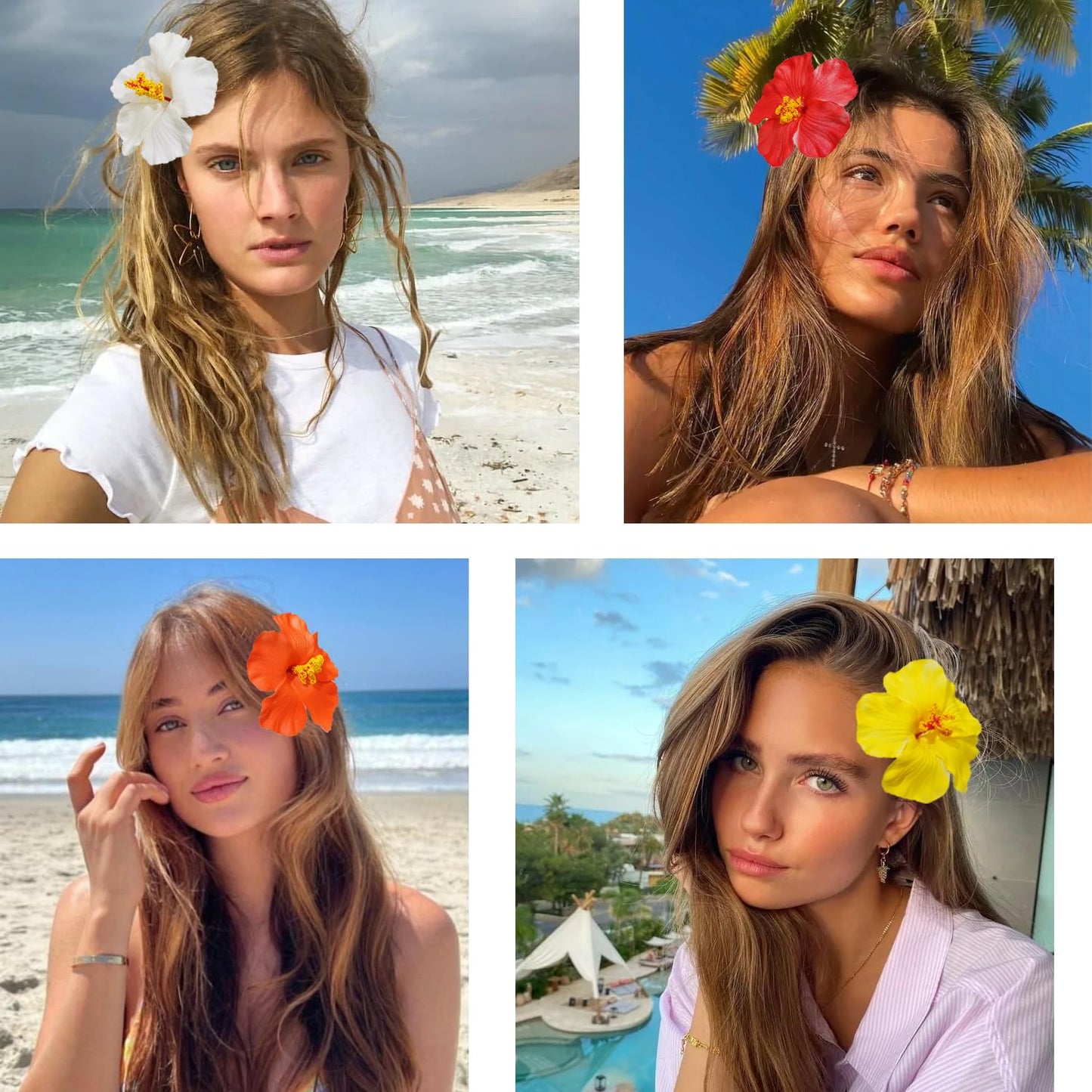 Hawaiian Flowers Hair Clips - 2 PCS Hibiscus Floral Accessories for Beach Parties | Orange