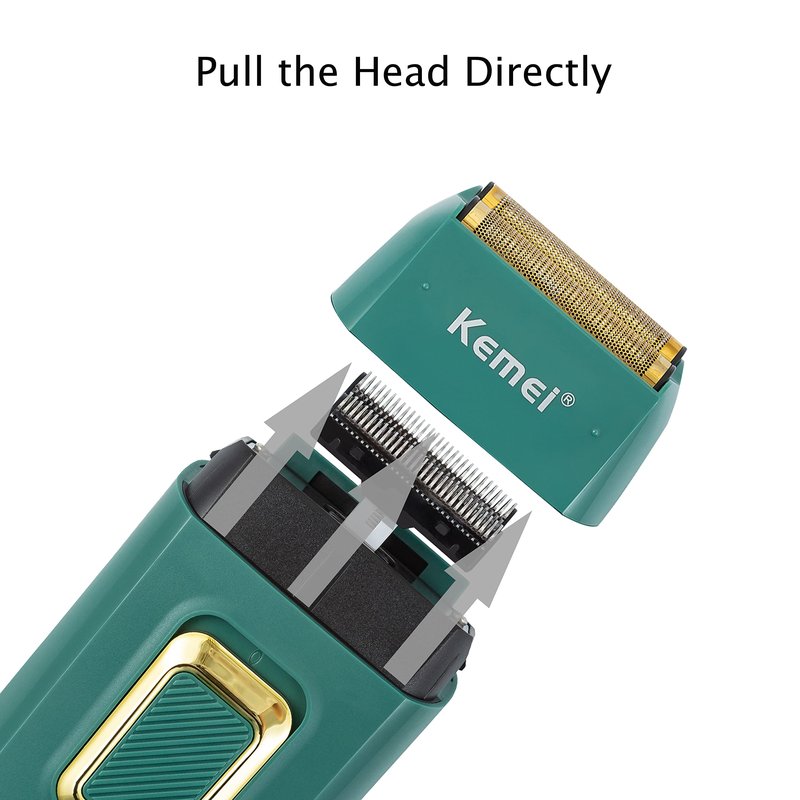 KEMEI Foil Shaver Double Electric Shaver for Men Electric Razors Head Shaver for Bald Men Barber Supplies Hair & Beard Trimmer Cordless Rechargeable, Green