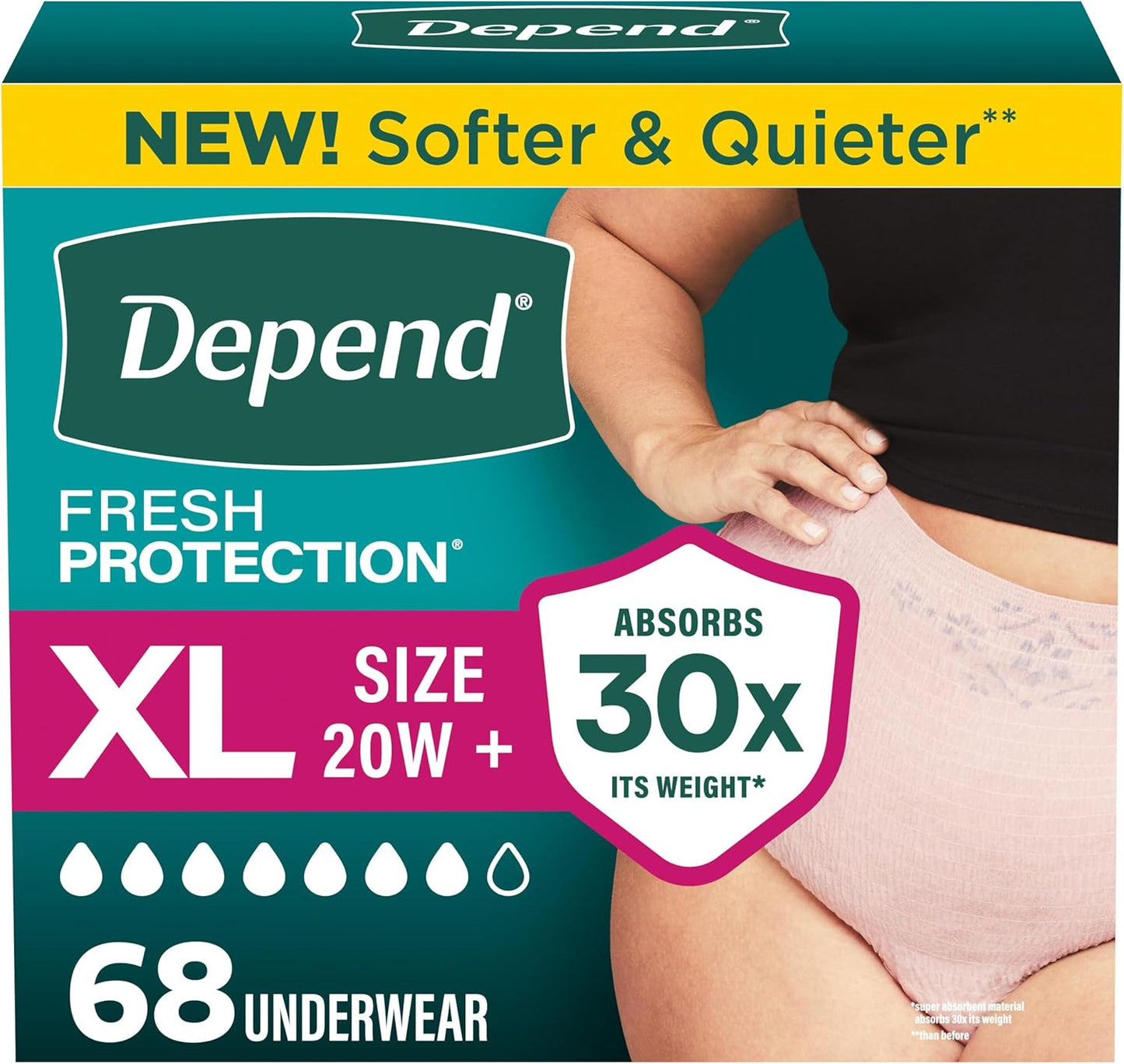 Depend Fresh Protection Adult Diapers - Maximum Absorbency Incontinence Underwear for Women | Large, Blush, 72 Count