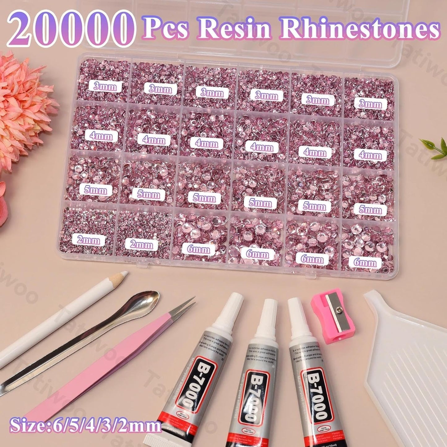 Light Pink Flatback Jelly Resin Rhinestones - 20000 Pcs Mix Sizes 2-6mm for Crafting & DIY Makeup Tumblers