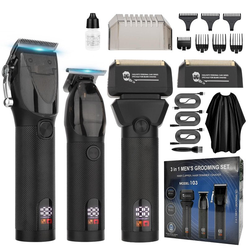 Bomic Hair Clippers for Men Professional, Barber Clippers and Trimmer Set, Hair Clipper& Hair Trimmer & Electric Foil Shavers Razor Kit, Hair Cutting kit, Cordless Mens Grooming Kit-Gold