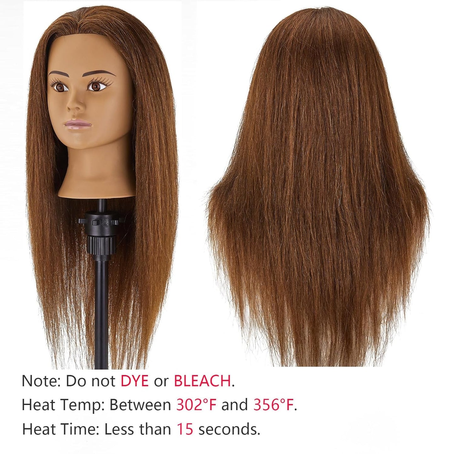 100% Human Hair Mannequin Head - Hair Styling Training Doll for Cosmetology | Includes Clamp Holder