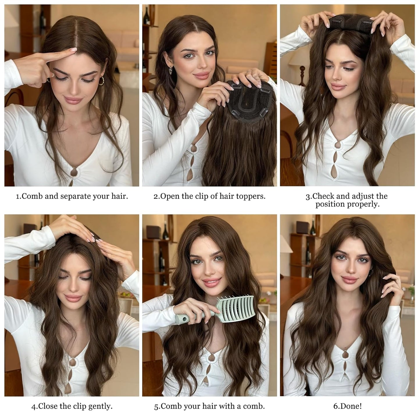 Clip-In Hair Toppers for Women - 24 Inch Straight Synthetic Hairpiece | Golden Brown & Bleach Blonde Mix