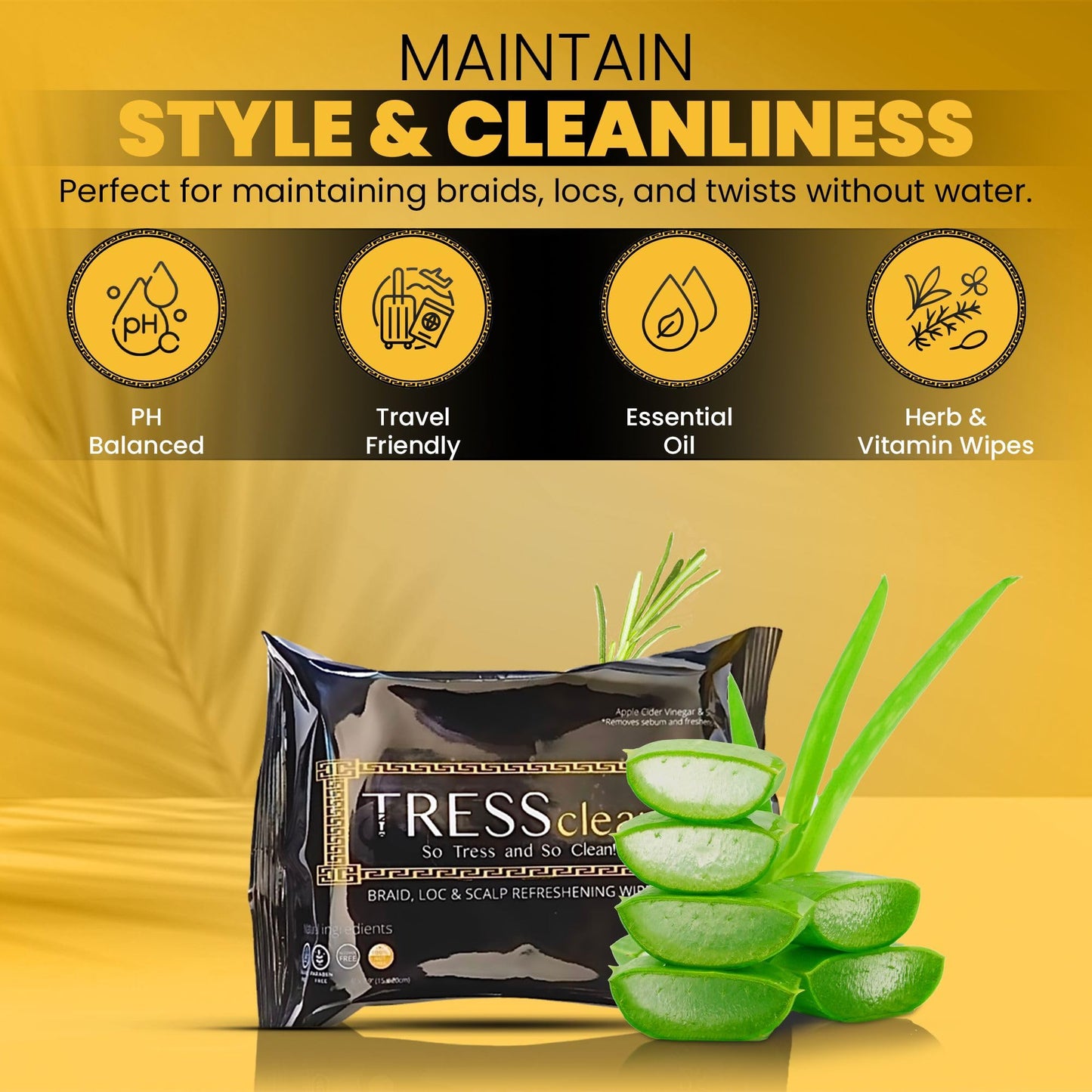 Tress Clean All Natural, Rinse-free Essential Oil Scalp Cleansing Refresh Wipes - Soothing Hair Cleansing Shampoo Wipes. Deodorizing Scalp Detox for Braids & Locs
