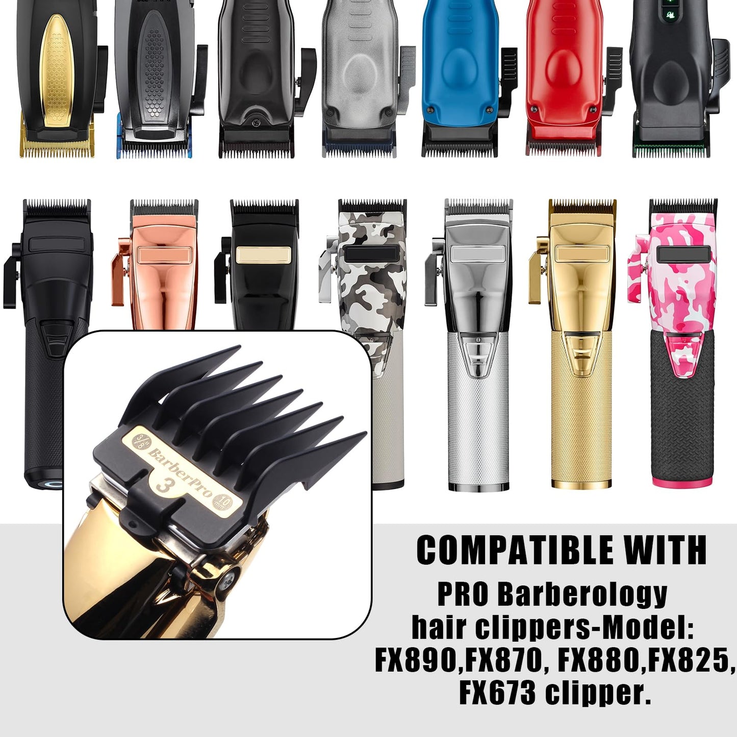 COSYONALL Clipper Replacement Guards for BabylissPRO Clippers Barberology FX870, FX880, FX825, and FX673 Clippers，Cutting Lengths 1/16”-3/4 ”,Black 8 Pack