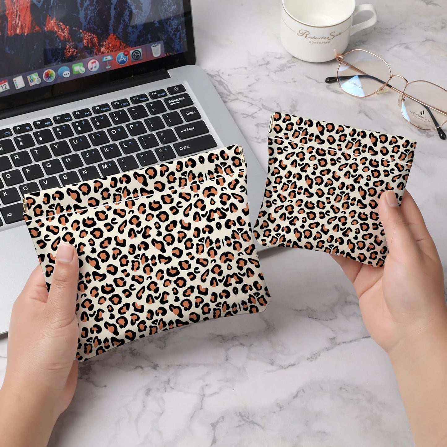 Leopard Print Makeup Bag Set - 2 PCS PU Leather Cosmetic Organizer | Portable Travel Pouch for Women