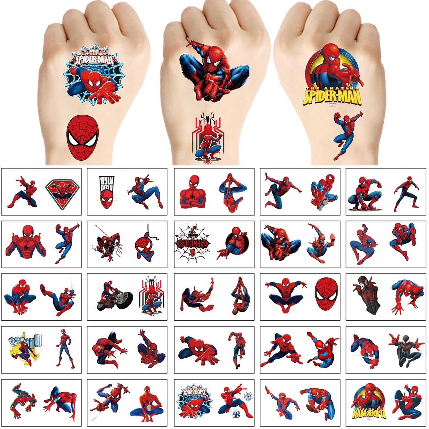 Spider-Man Temporary Tattoos - 100 Sheets Birthday Party Supplies | Fun Cartoon Stickers for Kids