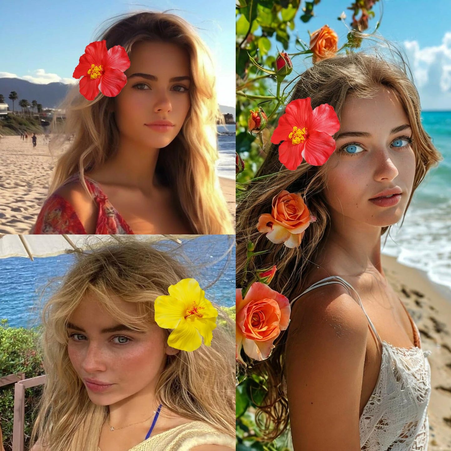 Hawaiian Flowers Hair Clips - 2 PCS Hibiscus Floral Accessories for Beach Parties | Orange