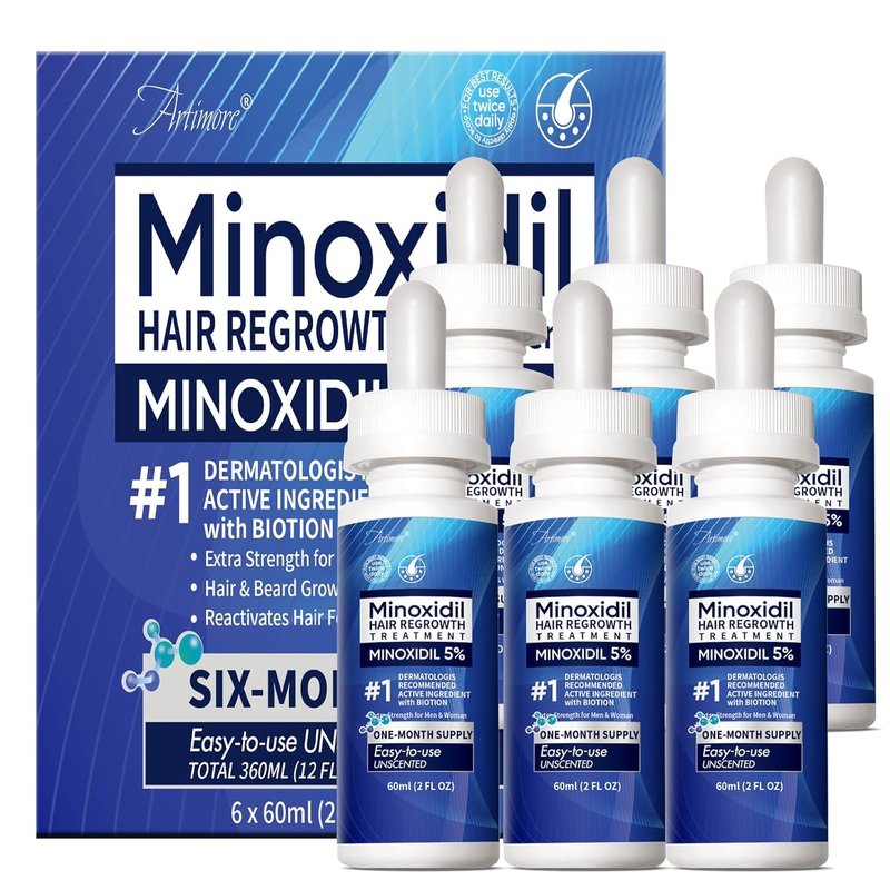 5% Minoxidil Hair Growth Serum - Extra Strength Regrowth Treatment with Biotin | 12 FL OZ Dropper