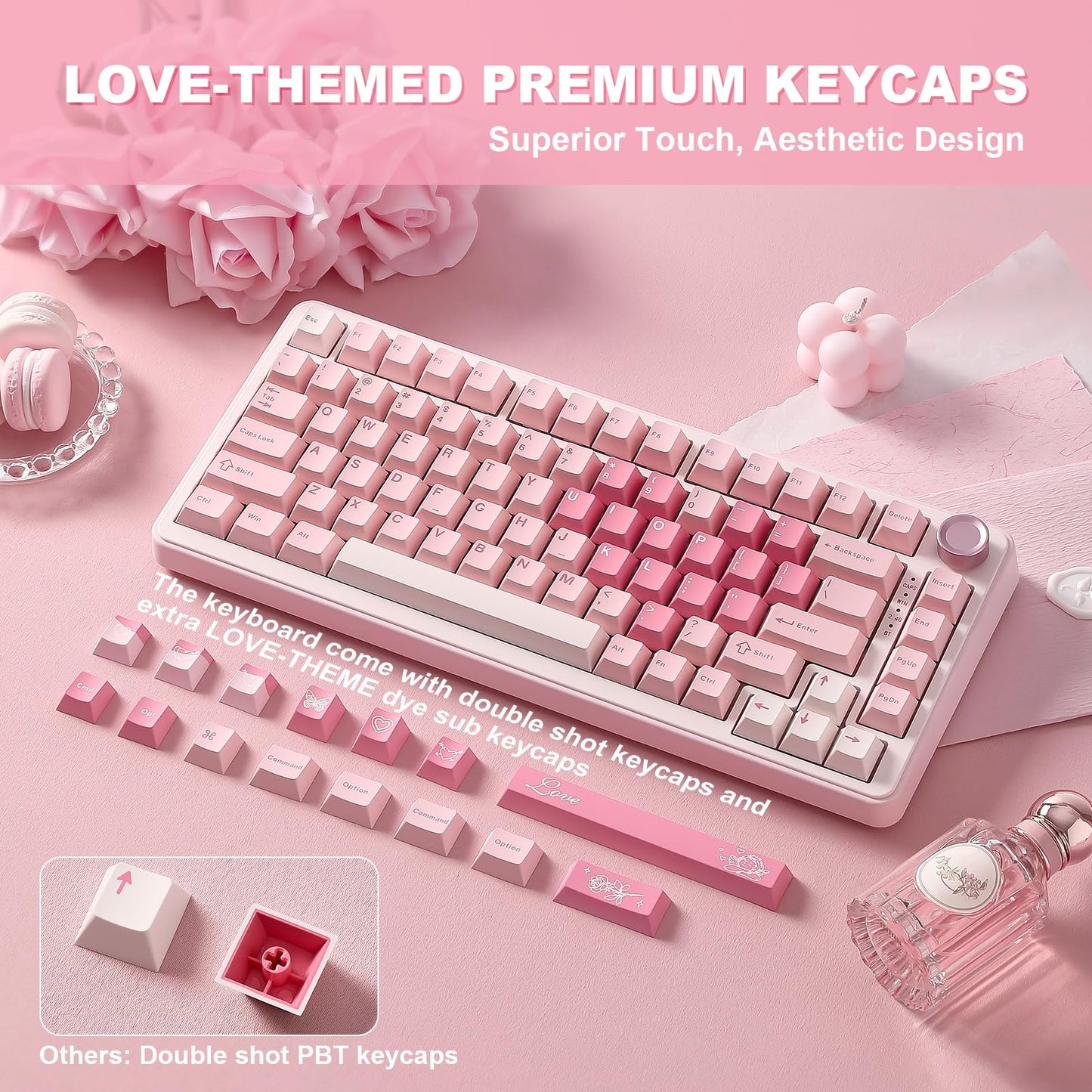YUNZII B75 PRO Wireless Mechanical Keyboard,75% Layout with Knob,Hot Swap Gasket Custom Structure,Creamy Pre-lubed Switches,RGB Backlit,Bluetooth/Type-C/2.4G for Win/Mac(Cocoa Cream V2 Switch,Pink)