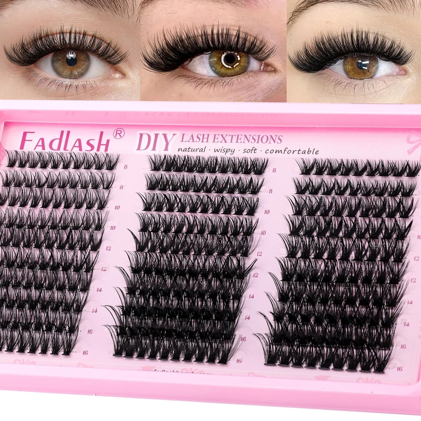 FADLASH Lash Clusters - 40D/50D/60D Natural Eyelash Extensions | Wispy 8-16mm D Curl, Soft Thin Band for DIY Use