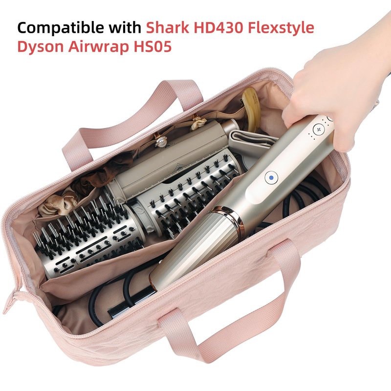 NISHEL Hair Tools Travel Carrying Bag, Portable Hair Air Wrap Dryer Case, Hair Dryer/Curling Iron/Airstraight Attachment Organizer, Pink